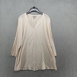 Lucky‎ Brand Sweater Womens 2X Cream Button Up Long Length Lightweight Linen